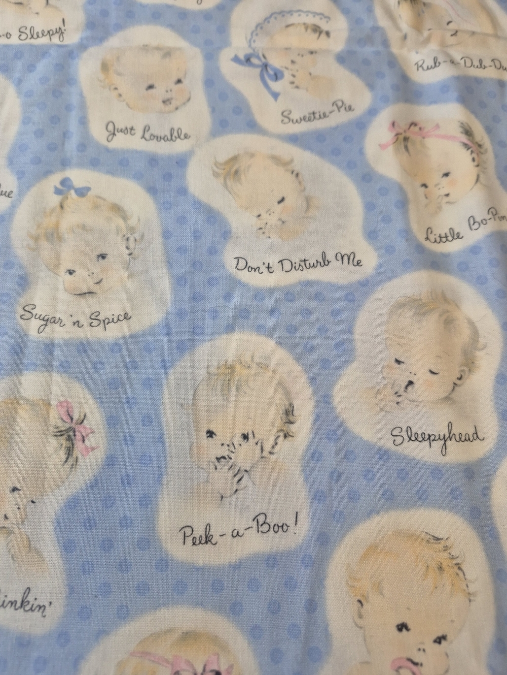 Timeless Treasures Baby Faces Fabric 1 Yard Blue 2007 Vintage Print